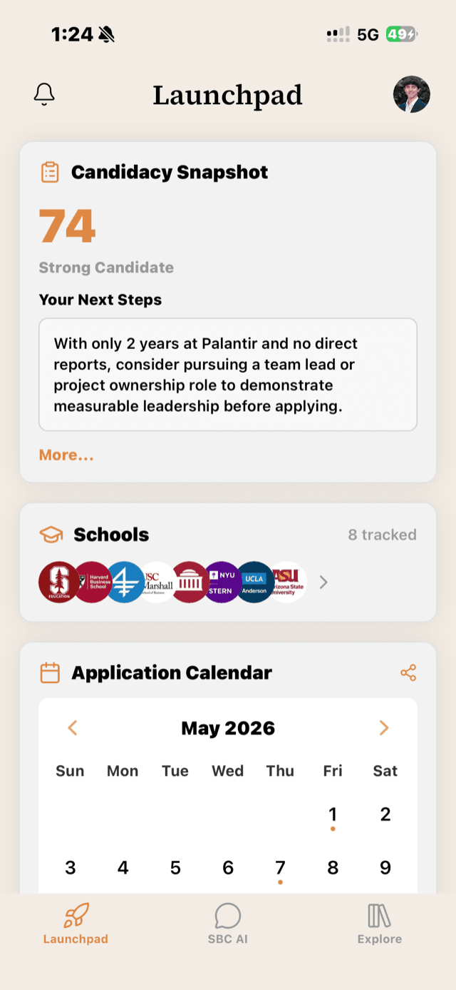 MBA Launchpad screen 1